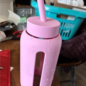 Pink Bink Glass Water Bottle with Straw